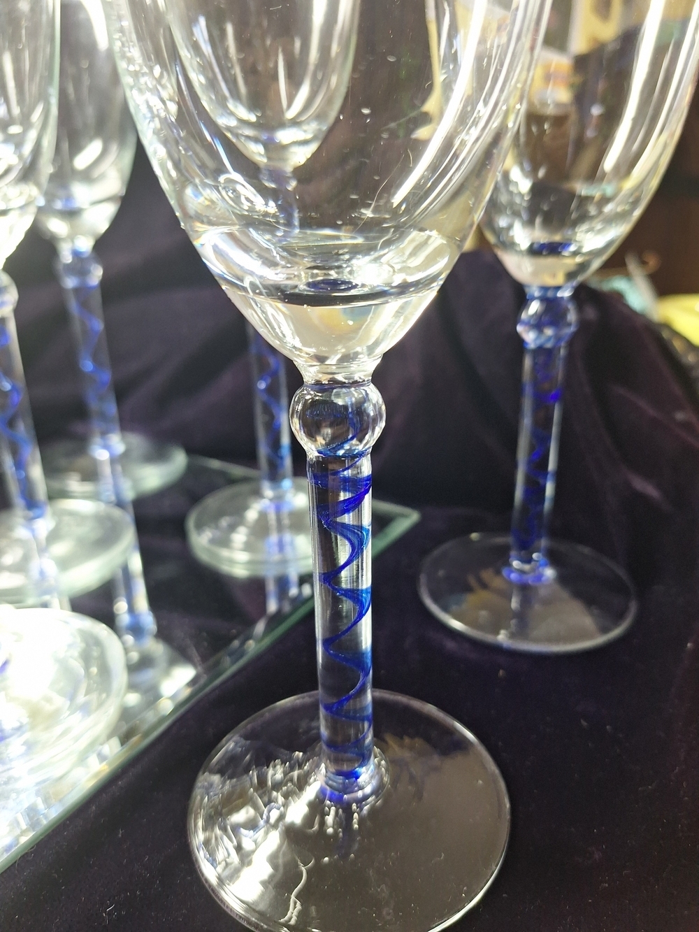 Blue Stem Crystal Wine Glasses - Set of 8